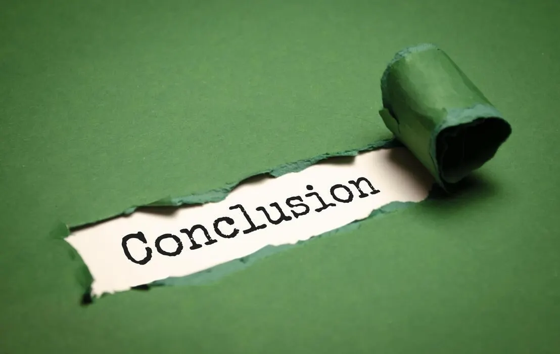 찢어진 종이 사이로 'Conclusion'이라는 단어가 보입니다. 찢어진 종이 사이로 'Conclusion'이라는 단어가 보입니다.